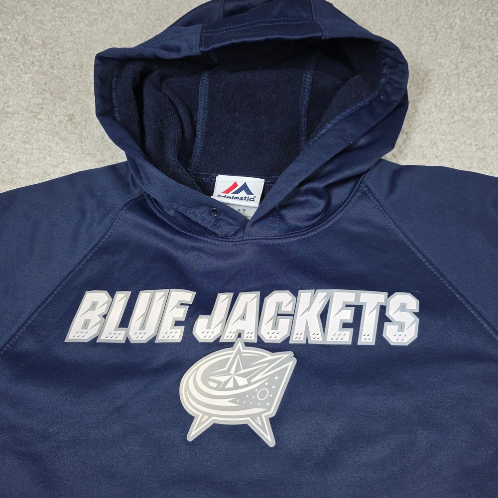 Majestic Hoodie Men Large Navy Blue Columbus Blue Jackets NHL Fan Tech Fleece